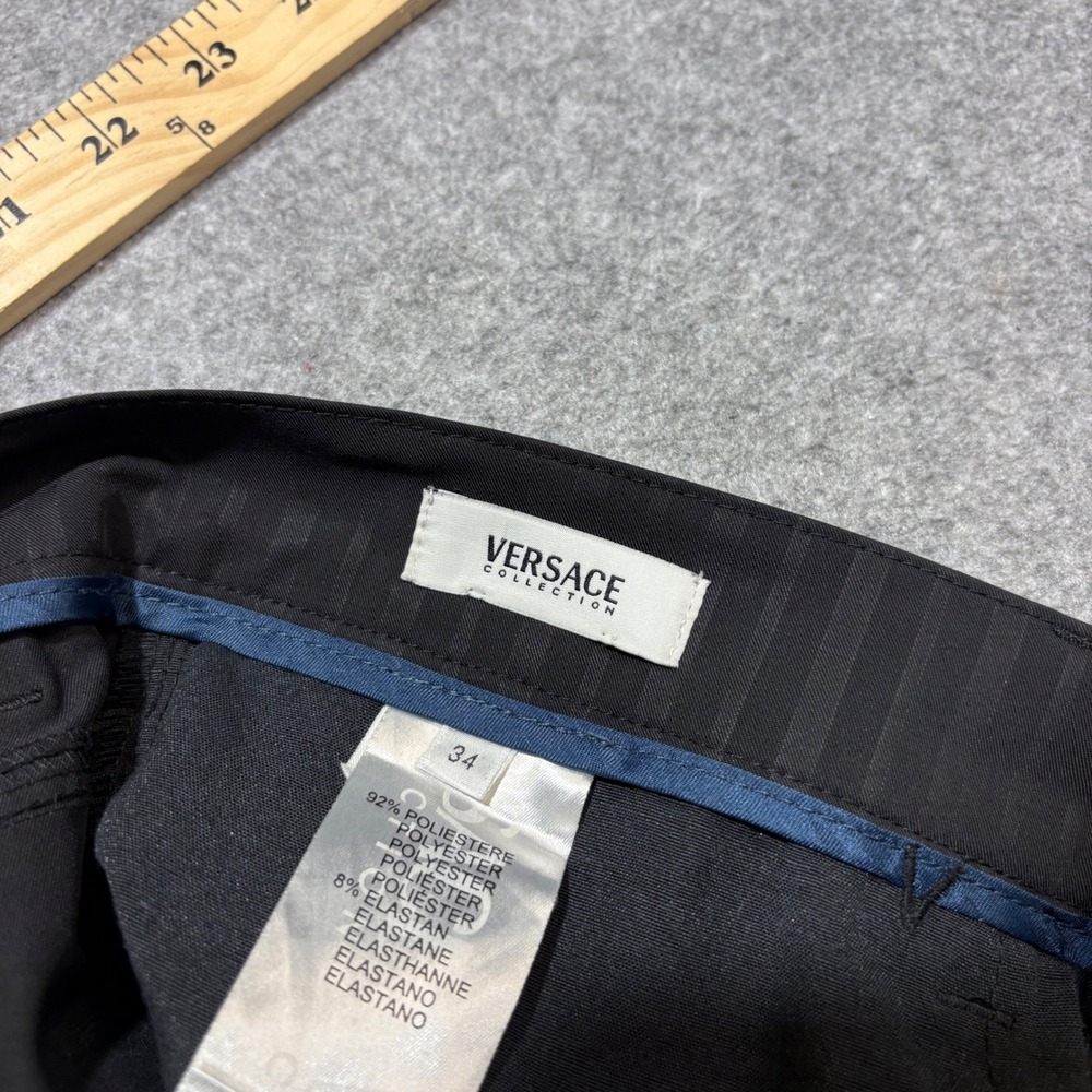 Versace Collection Mens Tonal Stripe Trousers Black Size 34 Designer Pants